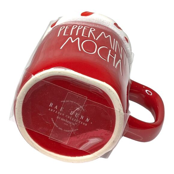 NEW Rae Dunn Ceramic Peppermint Mocha COFFEE MUG + TOPPER Cover Lid Red & White - Picture 2 of 4